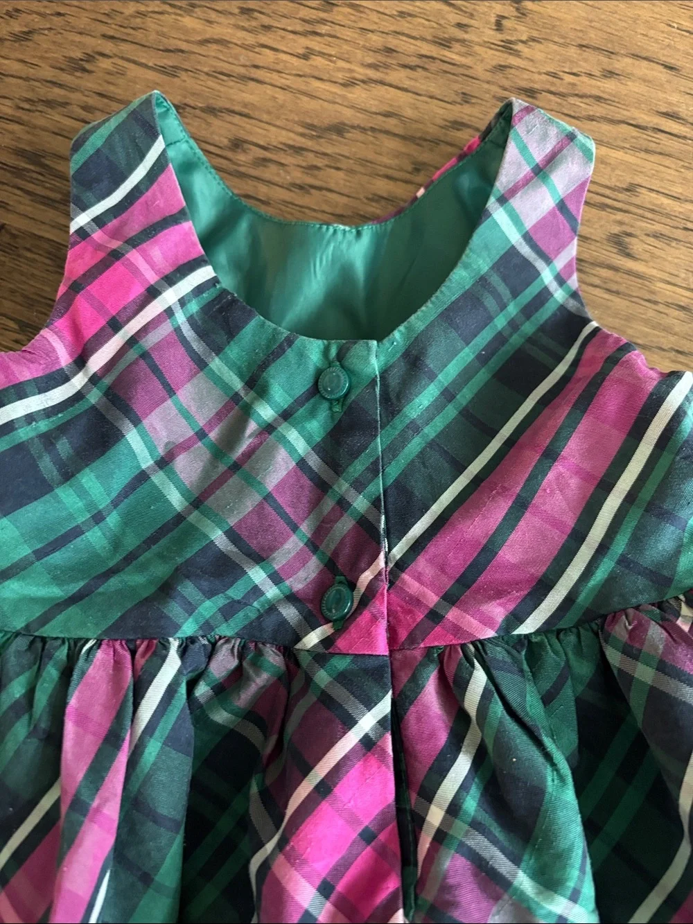 Girls’ Silk-Blend Plaid Party Dress with Pink Rosette Waist